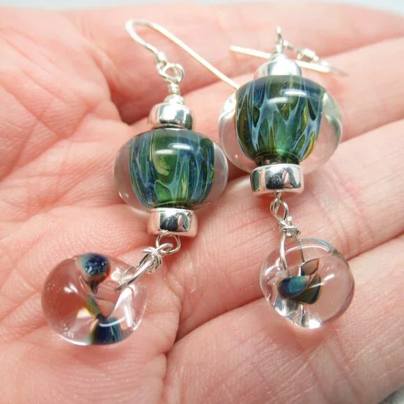 Boro glass bead drop earrings - Picture 5 of 11